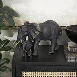 Bronze Polyston Elephant Family Sculpture with Gold Foil Accents - 14" X 8" X 9"