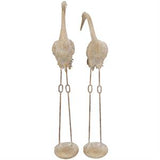 Cream Polystone Bird Tall Carved Crane Sculpture with Long Legs Set of 2 28"X26"H