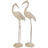 Cream Polystone Bird Tall Carved Crane Sculpture with Long Legs Set of 2 28"X26"H