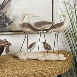 Brown Polystone Bird Family Sculpture with Cream Rock Base - 14" X 5" X 12"