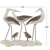 Brown Polystone Bird Family Sculpture with Cream Rock Base - 14" X 5" X 12"