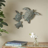 Blue Polystone Turtle Distressed Patina Wall Decor with Gold Foil Accents - 19" X 3" X 13"