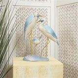 Light Blue Polystone Bird Family Sculpture with Yellow Accents - 11" X 5" X 15"