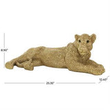 Gold Resin Leopard Laying Floor Sculpture with Carved Faceted Diamond Exterior, 25" x 12" x 9"