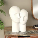 White Polystone People Head Sculpture with Speckled Detailing - 12" X 9" X 17"