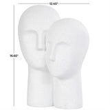 White Polystone People Head Sculpture with Speckled Detailing - 12" X 9" X 17"