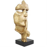 Gold Polystone Abstract Large Cutout Quiet Gesture Face Sculpture with Black Base - 14" X 15" X 40"