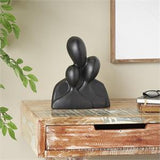 Black Polystone Abstract Nesting Family 3 Head Sculpture - 9" X 4" X 11"