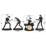 Black Polystone Musician Rock Band Sculpture with Gold and Silver Accents Set of 4