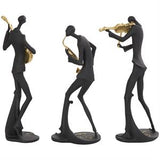 Black Polystone Musician Abstract Sculpture with Gold Instrumets and Music Notes - Set of 3