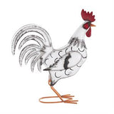 White Metal Rooster Garden Sculpture with Black and Red Accents - 6" X 16" X 18"