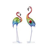 Multi Colored Metal Flamingo Tall Textured Rainbow Garden Sculpture Set of 2