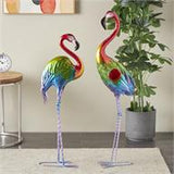 Multi Colored Metal Flamingo Tall Textured Rainbow Garden Sculpture Set of 2