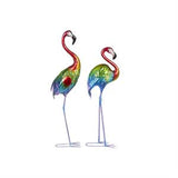 Multi Colored Metal Flamingo Tall Textured Rainbow Garden Sculpture Set of 2