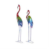 Multi Colored Metal Flamingo Tall Textured Rainbow Garden Sculpture Set of 2