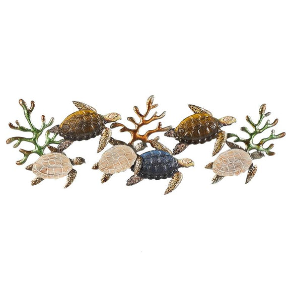 Bronze Metal Turtle Hammered Wall Decor with Wood Accents - 49