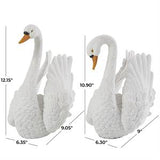 White Resin Swan Textured Sculpture, Set of 2 11", 12"H