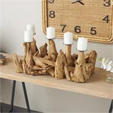 Brown Teak Wood Handmade Live Edge Candelabra