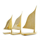 Gold Metal Sail Boat Sculpture - Set of 3 - 9"x 6"x 6"H