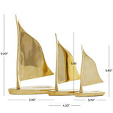 Gold Metal Sail Boat Sculpture - Set of 3 - 9"x 6"x 6"H