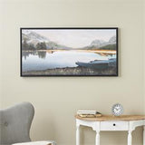 Blue Canvas Landscape Lake Sunset Framed Wall Art - 48" X 1" X 24"