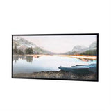 Blue Canvas Landscape Lake Sunset Framed Wall Art - 48" X 1" X 24"