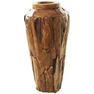 Brown Teak Wood Handmade Tall Floor Vase with Mosaic Live Edge Pieces