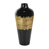 Black Metal Abstract Vase with Gold Detailing - 7" X 7" X 16"