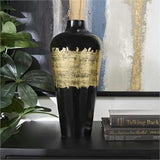 Black Metal Abstract Vase with Gold Detailing - 7" X 7" X 16"