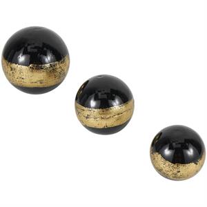 Black Plastic Decorative Ball Orbs & Vase Filler with Gold Stripe, Set of 3 6", 5", 4"H