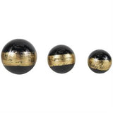 Black Plastic Decorative Ball Orbs & Vase Filler with Gold Stripe, Set of 3 6", 5", 4"H