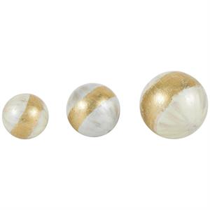 White Plastic Decorative Ball Orbs & Vase Filler with Gold Stripe, Set of 3 6