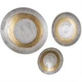 White Metal Abstract 3D Circular Disk Wall Decor with Gold Foil Accents, Set of 3 24", 20", 16"W