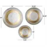 White Metal Abstract 3D Circular Disk Wall Decor with Gold Foil Accents, Set of 3 24", 20", 16"W