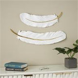 White Resin Bird Feather Wall Decor with Gold Foild Accent Set of 2