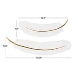 White Resin Bird Feather Wall Decor with Gold Foild Accent Set of 2