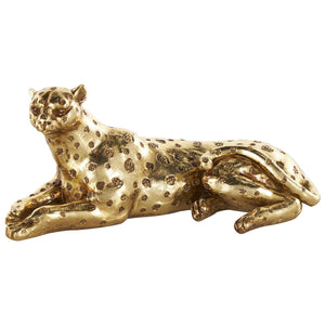 Gold Resin Leopard Laying Sculpture with Textured Spots