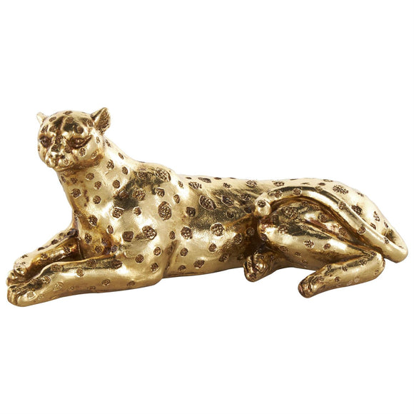 Gold Resin Leopard Laying Sculpture with Textured Spots