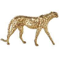 Gold Resin Leopard Walking Sculpture with Textured Spots