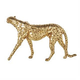 Gold Resin Leopard Walking Sculpture with Textured Spots