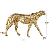 Gold Resin Leopard Walking Sculpture with Textured Spots