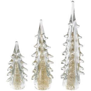 Gold Glass Tree Dimensional Sculpture with Gold Flake Accents Set Of 3