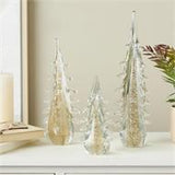 Gold Glass Tree Dimensional Sculpture with Gold Flake Accents Set Of 3