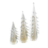 Gold Glass Tree Dimensional Sculpture with Gold Flake Accents Set Of 3