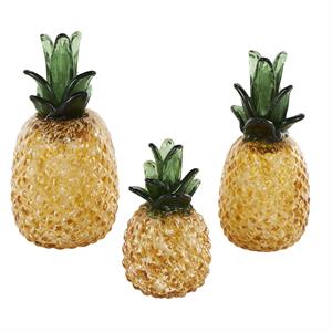 Orange Glass Fruit Faceted Pineapple Sculpture Set of 3