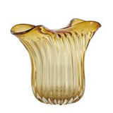 Orange Glass Abstract Ribbed Ombre Decorative Vase with Folded Curve Opening