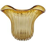 Orange Glass Abstract Ribbed Ombre Decorative Vase with Folded Curve Opening