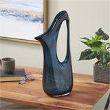 Blue Glass Abstract Vase with Cutout Handle And Elongated Opening - 10" X 5" X 21"