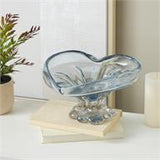 Blue Glass Ombre Decorative Bowl with Folded Curve Opening and Scalloped Base - 11" X 11" X 6"