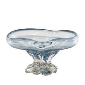 Blue Glass Ombre Decorative Bowl with Folded Curve Opening and Scalloped Base - 11" X 11" X 6"